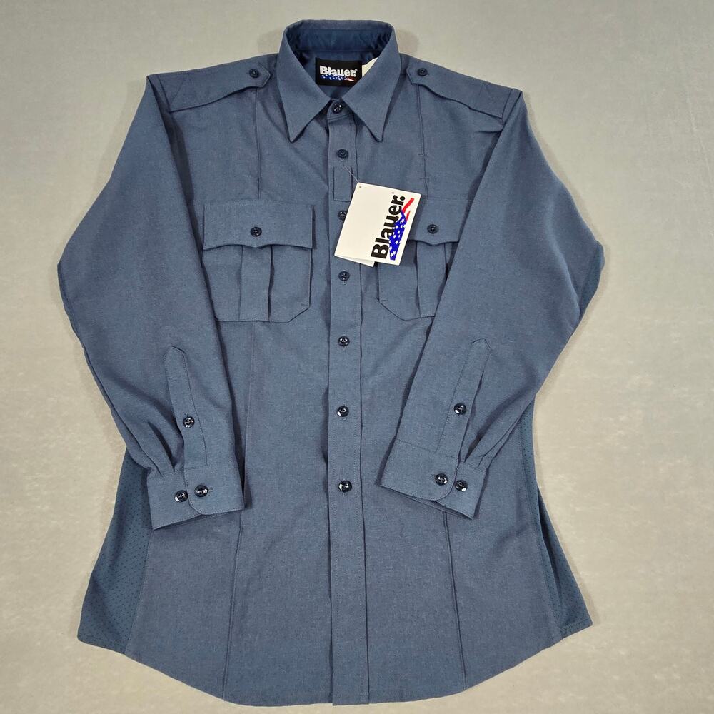 Blauer #8670 Mens Long Sleeve Zipper Front Blue Uniform Shirt 15.5 x 33 NWT
